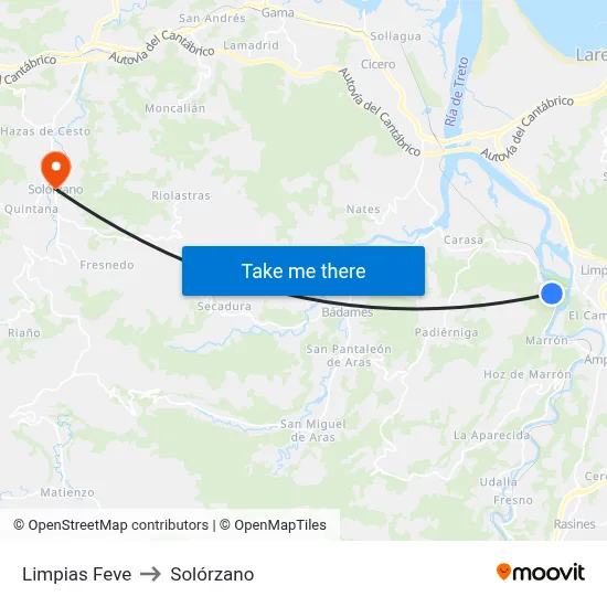 Limpias Feve to Solórzano map