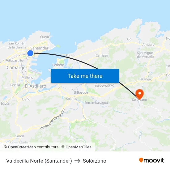Valdecilla Norte (Santander) to Solórzano map