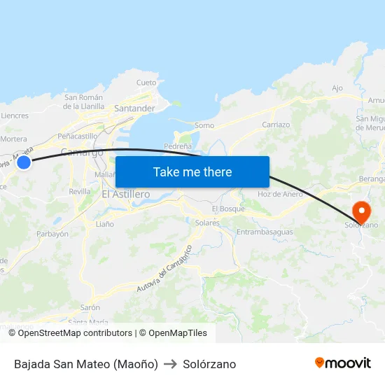 Bajada San Mateo (Maoño) to Solórzano map