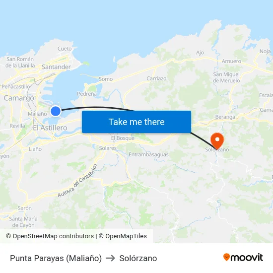 Punta Parayas (Maliaño) to Solórzano map