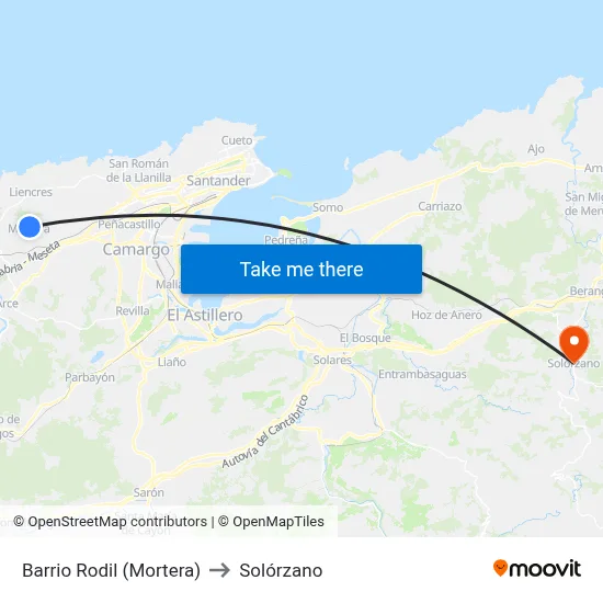 Barrio Rodil (Mortera) to Solórzano map