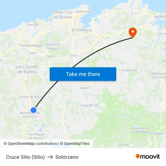Cruce Silio (Silio) to Solórzano map