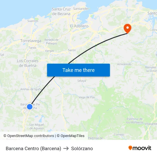 Barcena Centro (Barcena) to Solórzano map