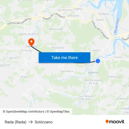 Rada (Rada) to Solórzano map