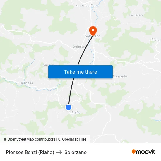 Piensos Benzi (Riaño) to Solórzano map