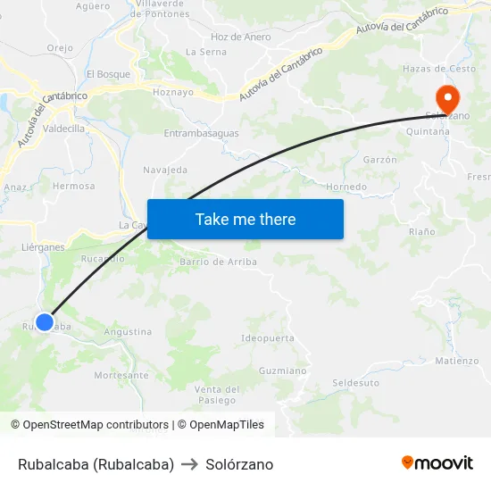 Rubalcaba (Rubalcaba) to Solórzano map