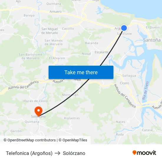 Telefonica (Argoños) to Solórzano map