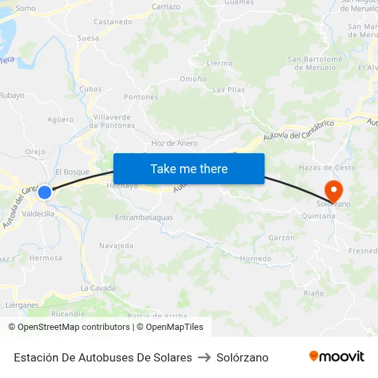 Estación De Autobuses De Solares to Solórzano map