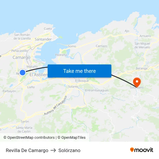 Revilla De Camargo to Solórzano map