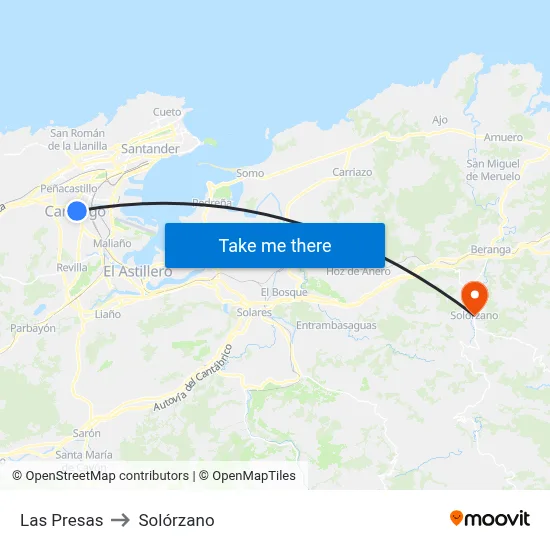 Las Presas to Solórzano map