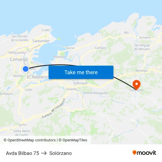 Avda Bilbao 75 to Solórzano map