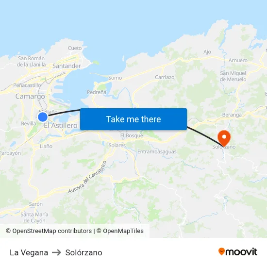 La Vegana to Solórzano map
