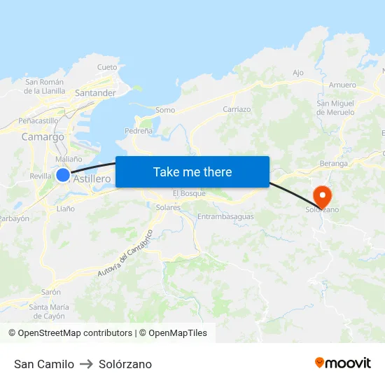 San Camilo to Solórzano map