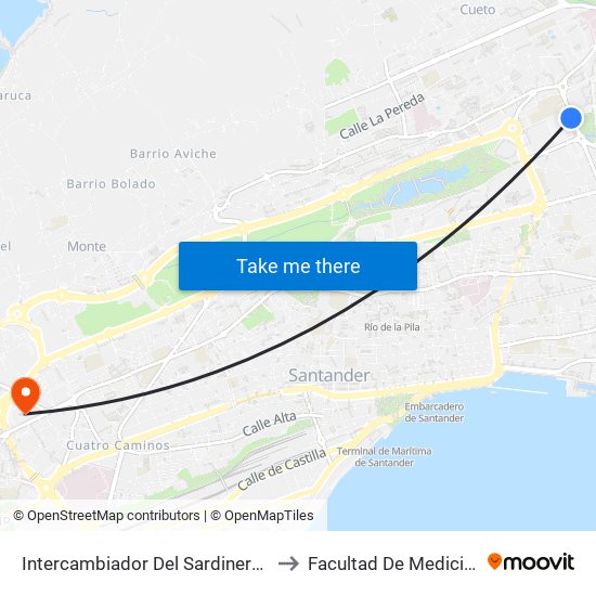 Intercambiador Del Sardinero 1 to Facultad De Medicina map