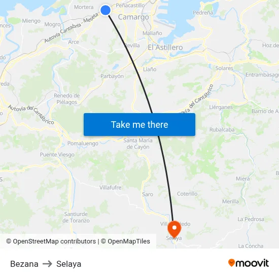 Bezana to Selaya map