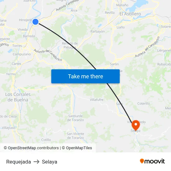 Requejada to Selaya map