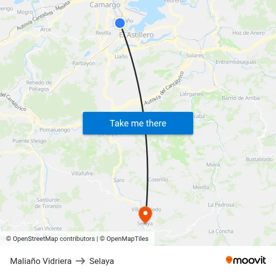 Maliaño Vidriera to Selaya map