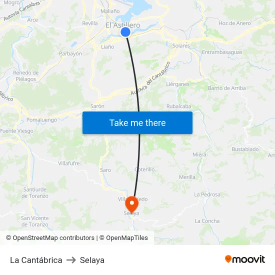 La Cantábrica to Selaya map