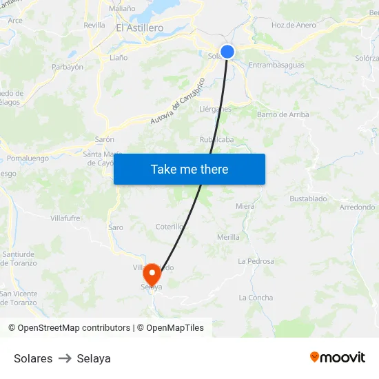 Solares to Selaya map