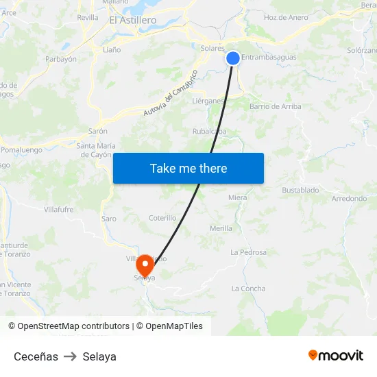 Ceceñas to Selaya map