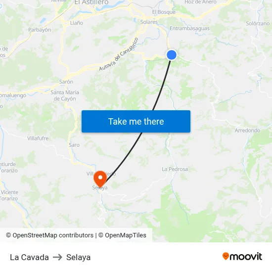 La Cavada to Selaya map