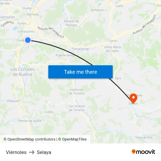 Viérnoles to Selaya map
