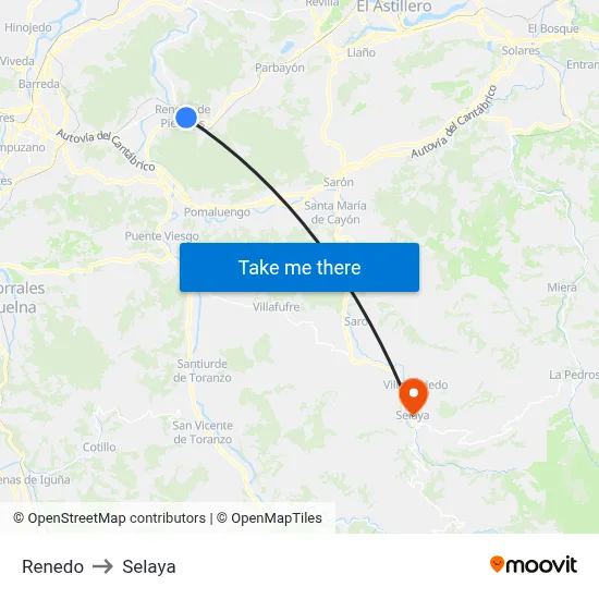 Renedo to Selaya map