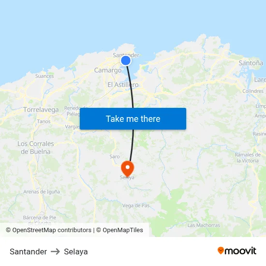 Santander to Selaya map