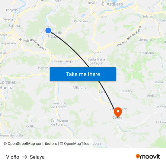 Vioño to Selaya map