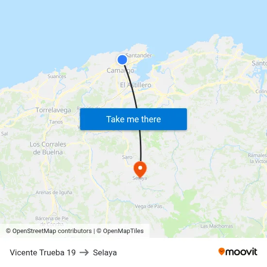 Vicente Trueba 19 to Selaya map