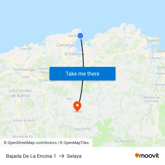 Bajada De La Encina 1 to Selaya map