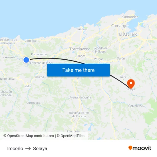 Treceño to Selaya map