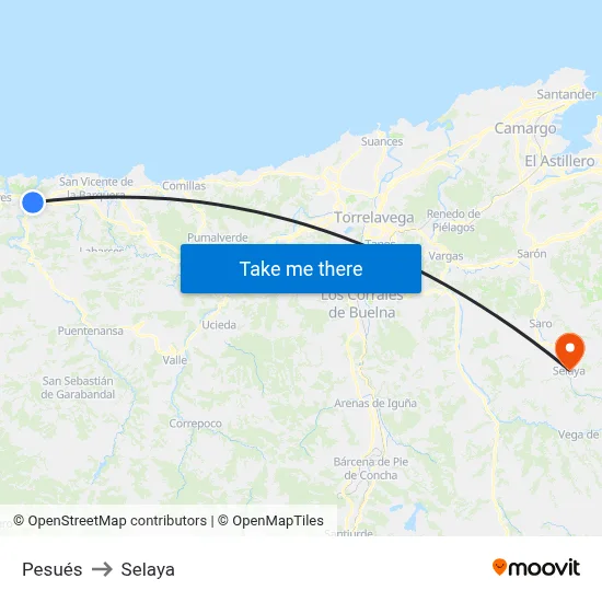 Pesués to Selaya map