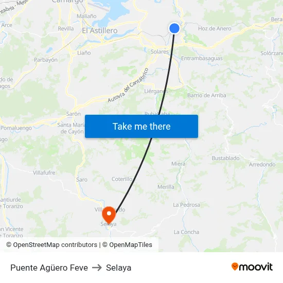 Puente Agüero Feve to Selaya map