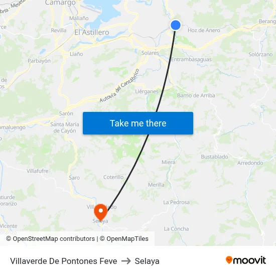 Villaverde De Pontones Feve to Selaya map