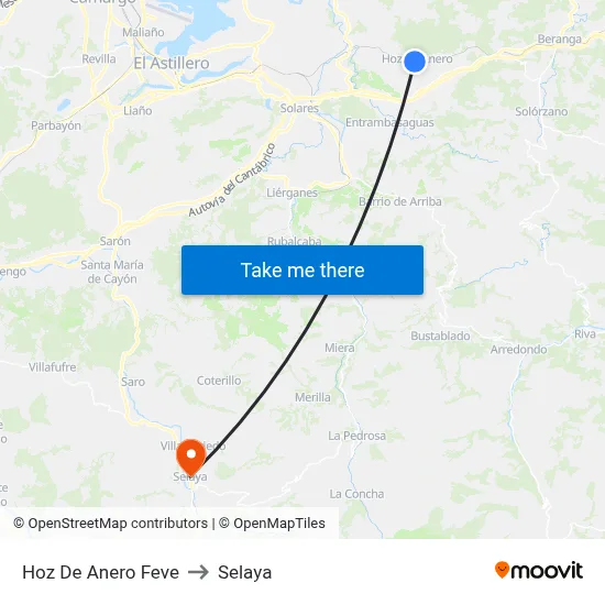 Hoz De Anero Feve to Selaya map