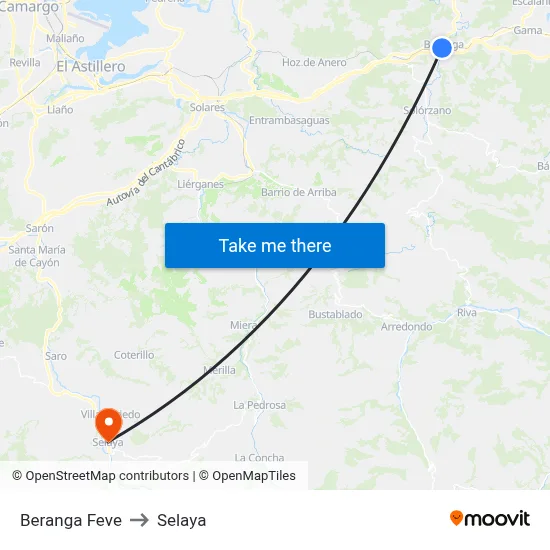 Beranga Feve to Selaya map