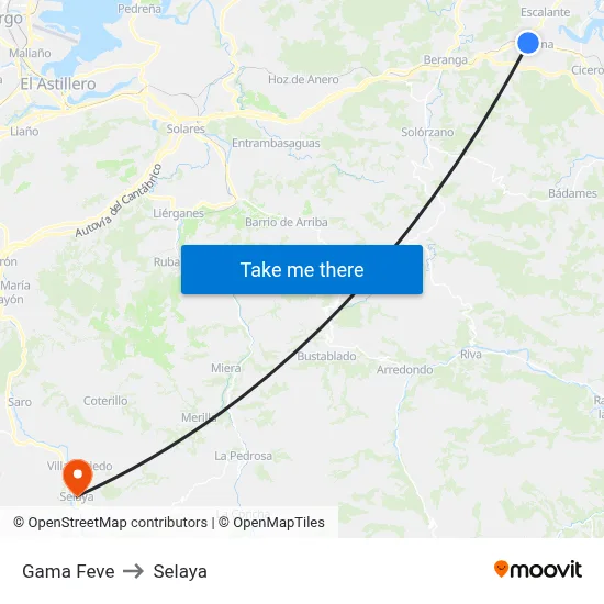 Gama Feve to Selaya map