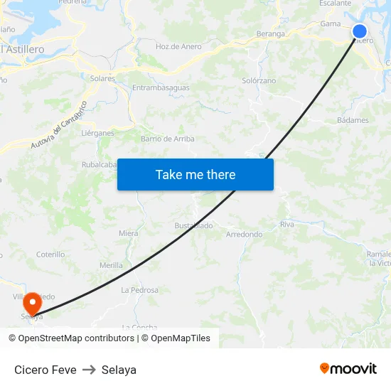 Cicero Feve to Selaya map