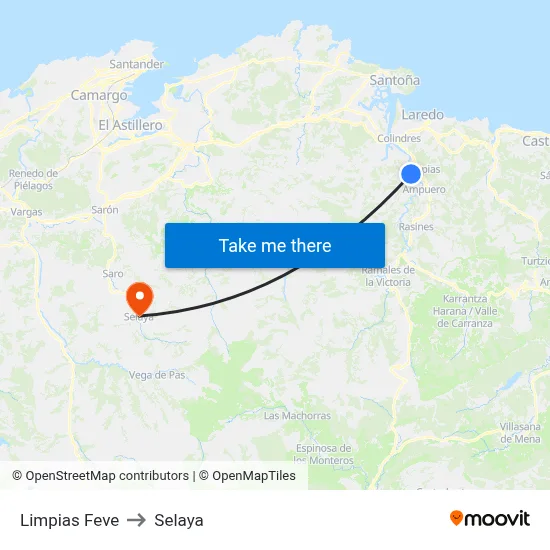 Limpias Feve to Selaya map