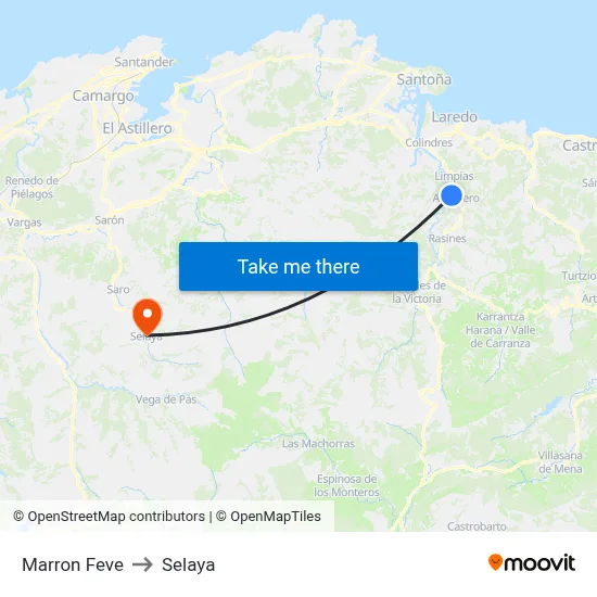 Marron Feve to Selaya map