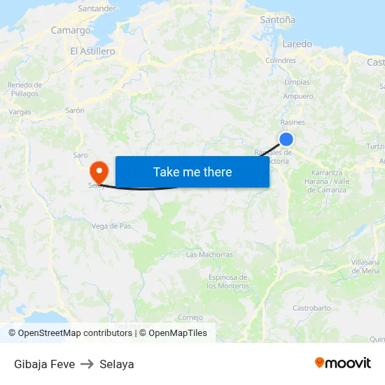 Gibaja Feve to Selaya map