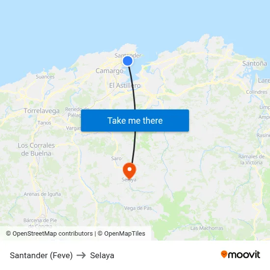 Santander (Feve) to Selaya map