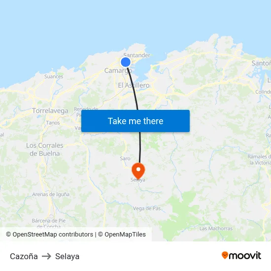 Cazoña to Selaya map