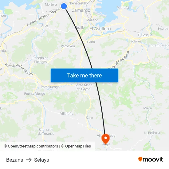 Bezana to Selaya map