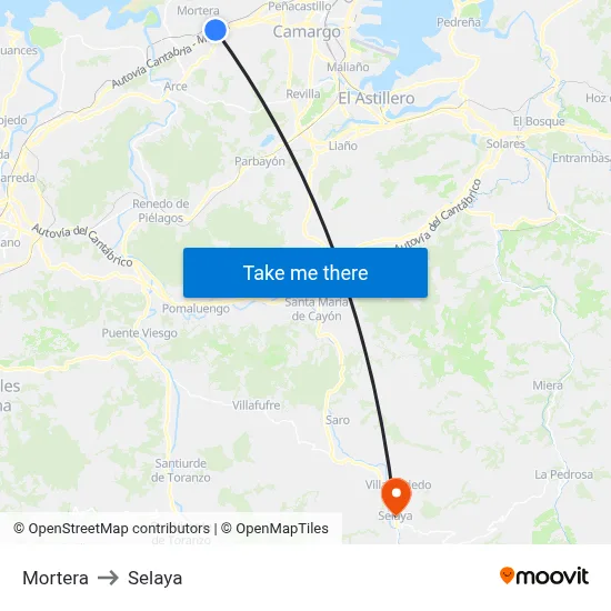Mortera to Selaya map