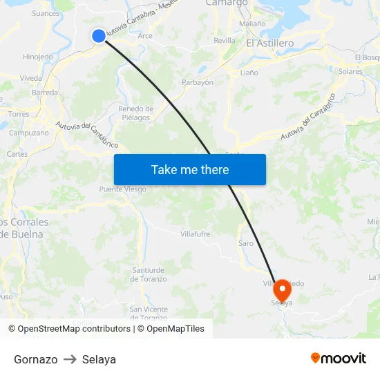 Gornazo to Selaya map