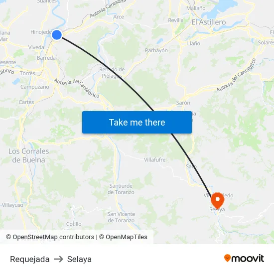 Requejada to Selaya map