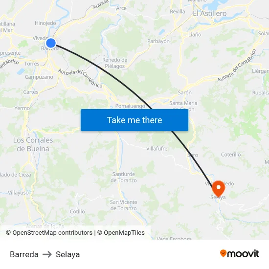Barreda to Selaya map