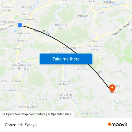 Ganzo to Selaya map
